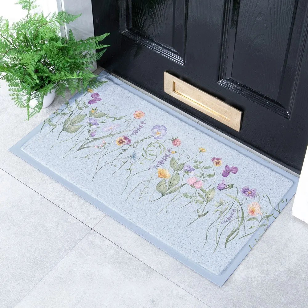 Covoraș de intrare din PVC 40x70 cm Blue Wild Flowers – Artsy Doormats