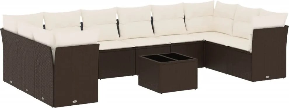 vidaXL Set canapele de grădină cu perne, 11 piese, maro, poliratan