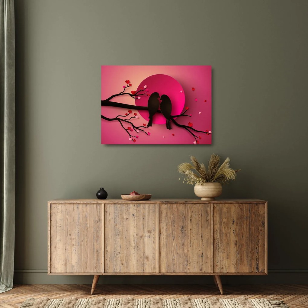Tablou pe sticlă - Păsări îndrăgostite (70x50 cm)