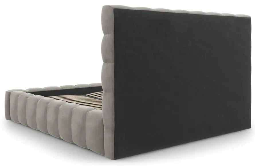 Pat matrimonial gri deschis tapițat cu spațiu de depozitare și somieră 200x200 cm Bali – Cosmopolitan Design