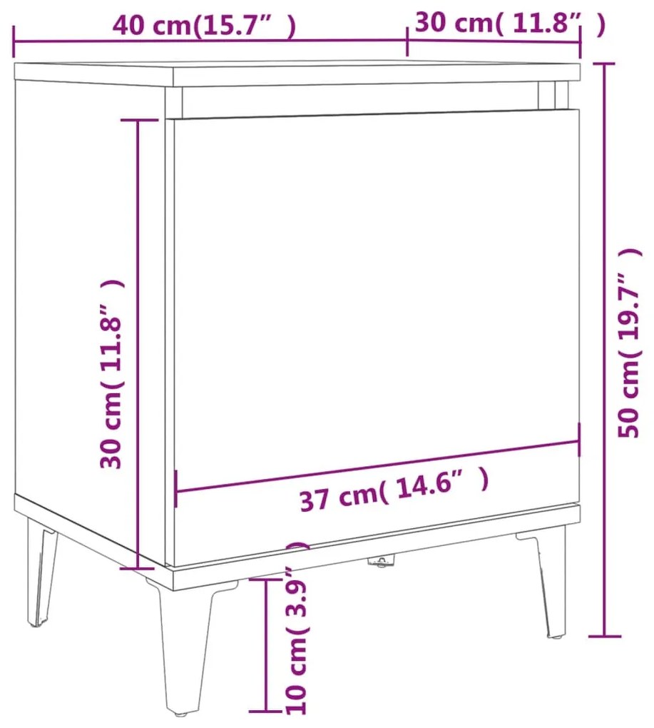 Noptiere cu picioare metal, 2 buc, alb, 40x30x50 cm 2, Alb