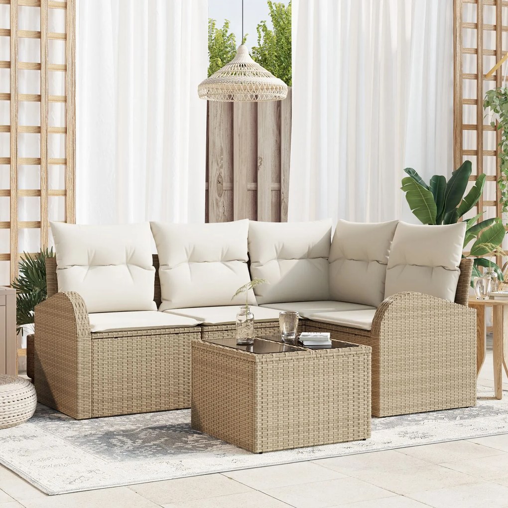 vidaXL Set de canapele pentru grădină cu pernă 5 pcs Bej Rattan poli
