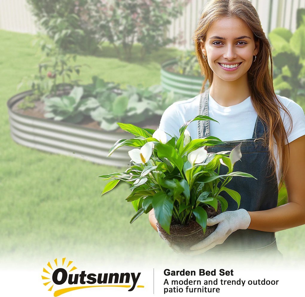 Outsunny Set de 2 jardiniere înălțate din oțel galvanizat kit paturi de grădină margine cauciuc 152 x 91 x 30 cm argintiu | Aosom Romania