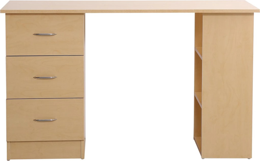 Homcom Birou modern cu 3 Sertare si Rafturi in Lemn Natural 120x49x72cm