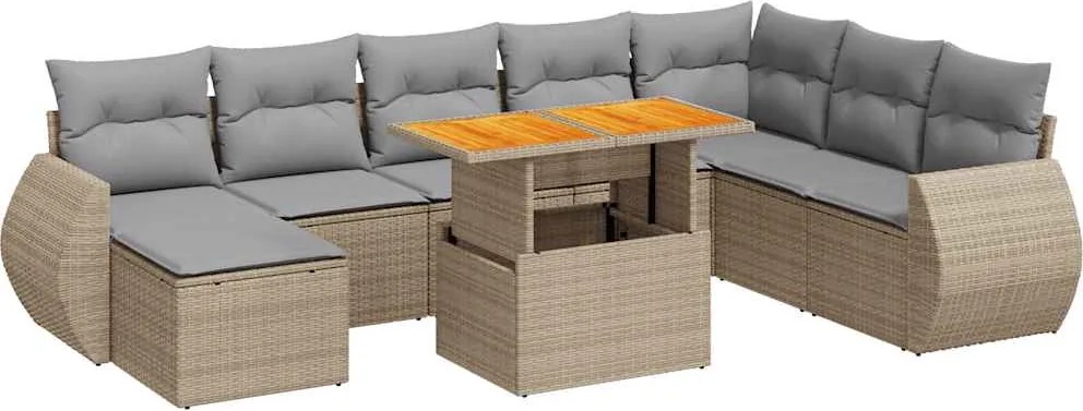 vidaXL Set canapele de grădină, 9 piese, cu perne, bej, poliratan