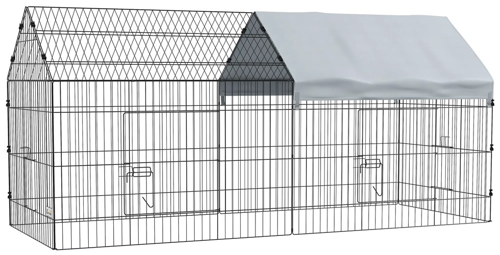 PawHut Cușcă pentru găini cu Acoperiș din Țesătură 220x85x103cm Argintiu | Aosom Romania