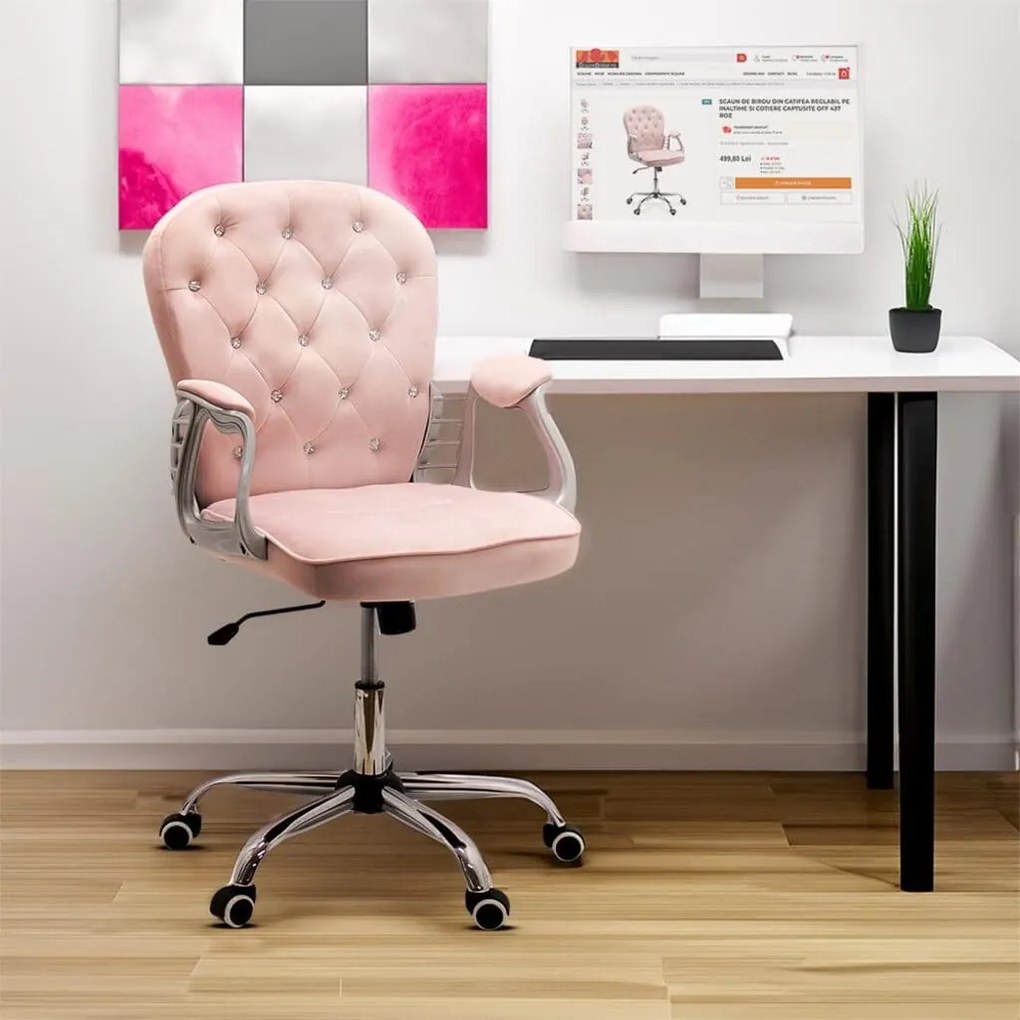 Scaun de birou din catifea elegant OFF 437 roz
