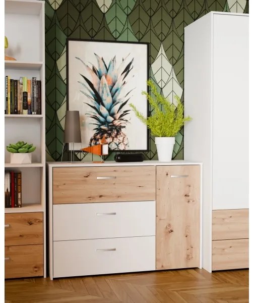 Comodă cu sertare URO stejar artisan/ albă