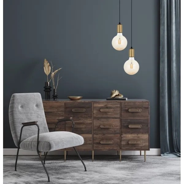 Lustră pe cablu MIROS 2xE27/60W/230V rotundă neagră/aurie