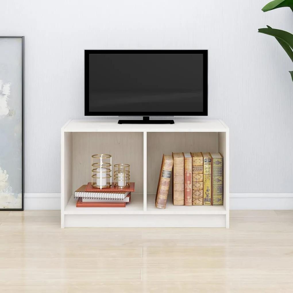 809943 vidaXL Comodă TV, alb, 70x33x42 cm, lemn masiv de pin