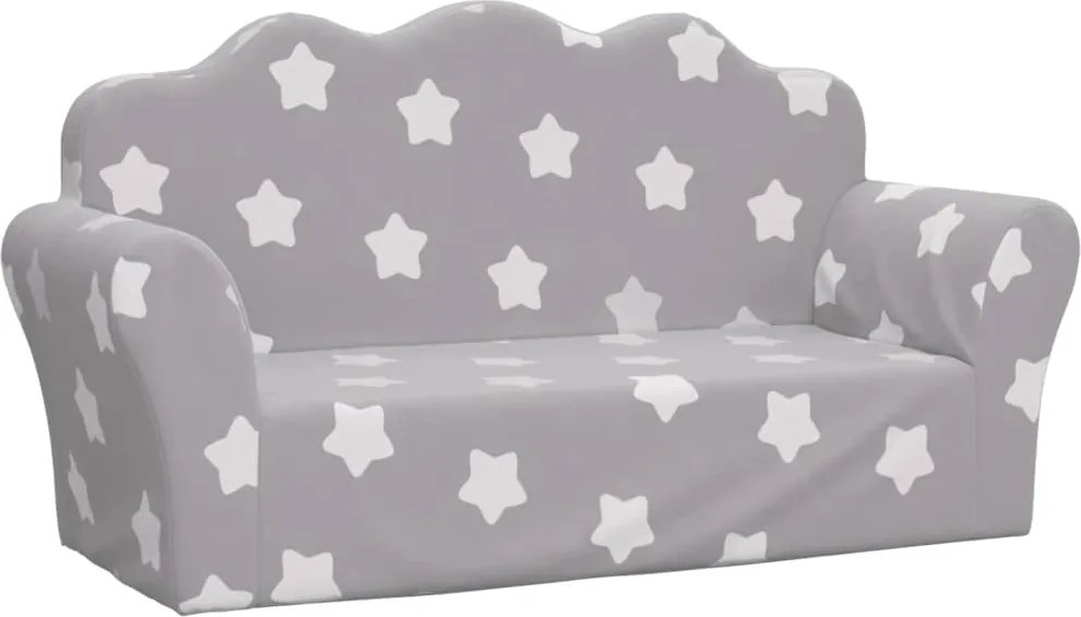 vidaXL Canapea de copii cu 2 locuri, gri deschis cu stele, pluș moale