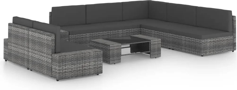 vidaXL Set mobilier de grădină cu perne, 8 piese, gri, poliratan