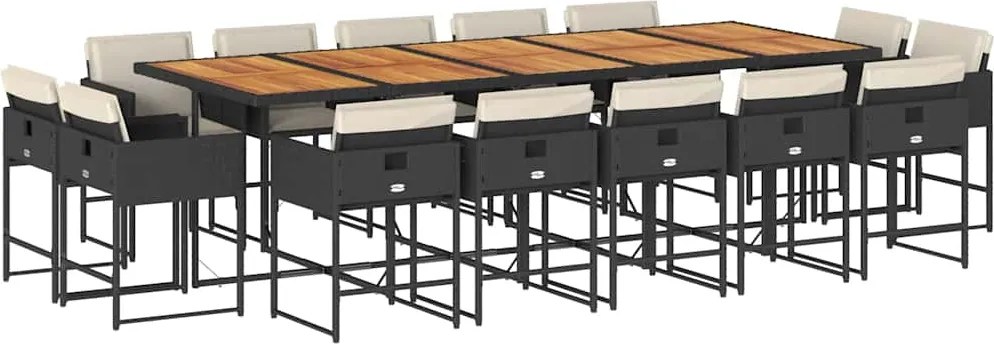 vidaXL Set mobilier de grădină cu perne, 15 piese, negru, poliratan