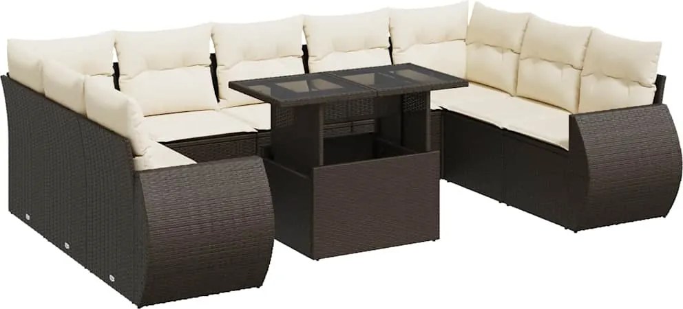 vidaXL Set canapele de grădină cu perne, 10 piese, maro, poliratan