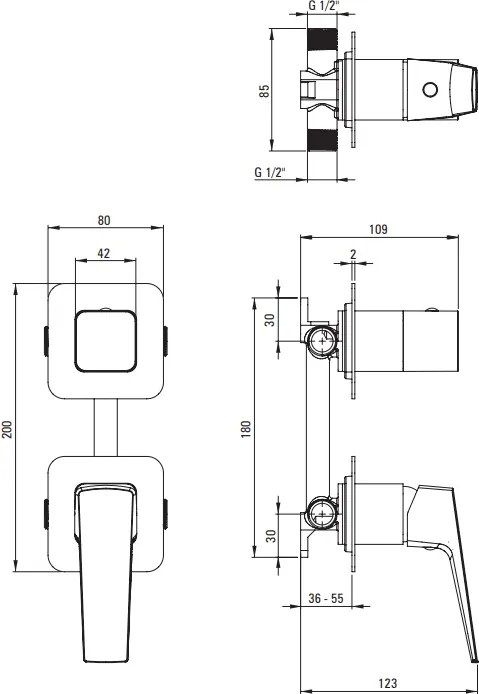 BLUR – Baterie de duș cu montaj ascunsă BQL_N44P Finisaj: Negru