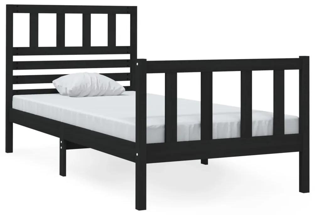 3101117 vidaXL Cadru de pat mic single, negru, 75x190 cm, lemn masiv