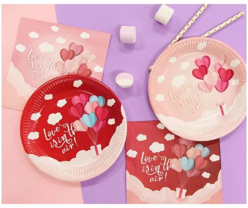 Iubire Love Is In The Air Pink farfurie din hârtie set de 6 18 cm