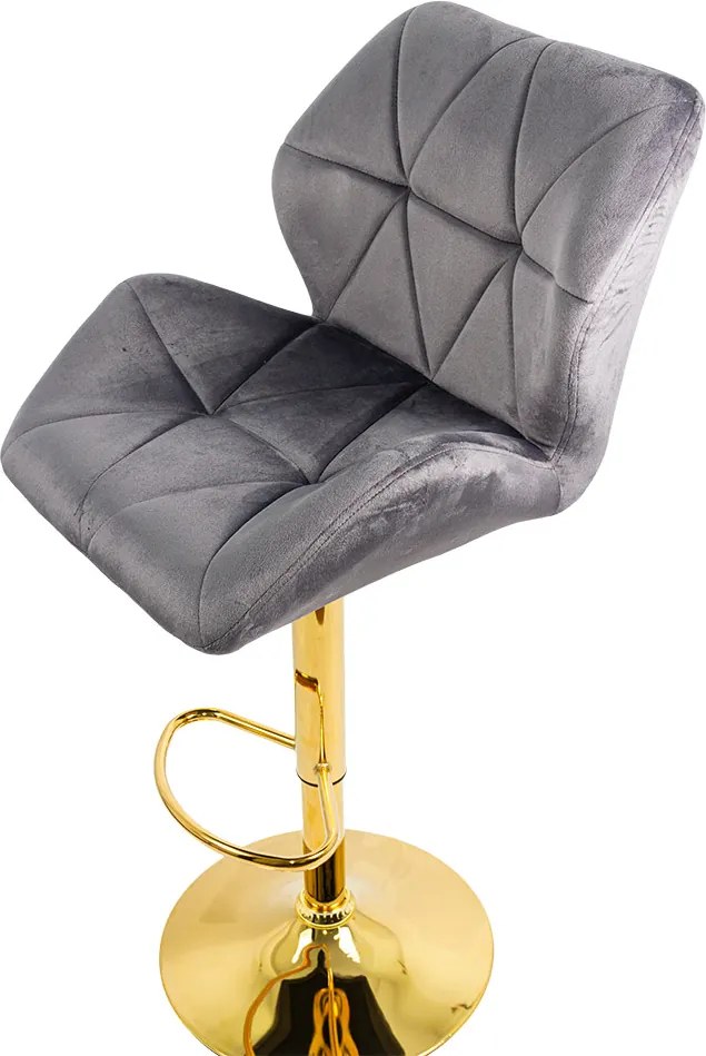 Scaun bar gri ABS 148 – Catifea premium, bază aurie, înălțime reglabilă, rotativ