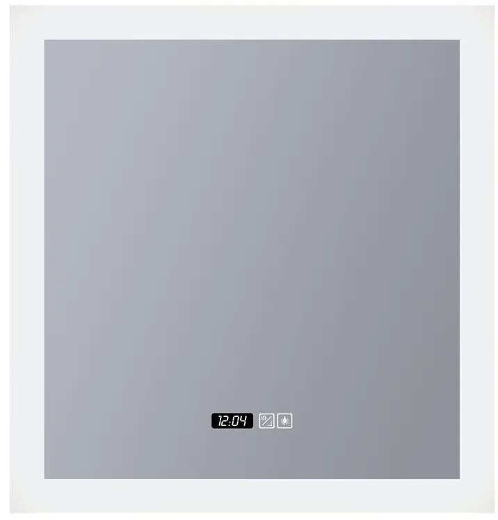 Oglinda baie cu iluminat LED, ceas digital si dezaburire Square, 60x60cm