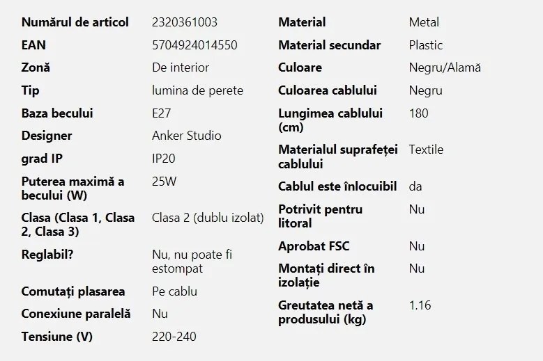 Aplica de perete ambientala design nordic Spargo negru/alama