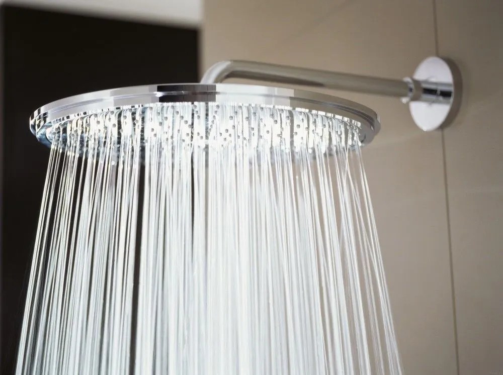 Palarie dus fix Grohe Rainshower Cosmopolitan 310, O31 cm cu brat, limitator de debit, montaj pe perete