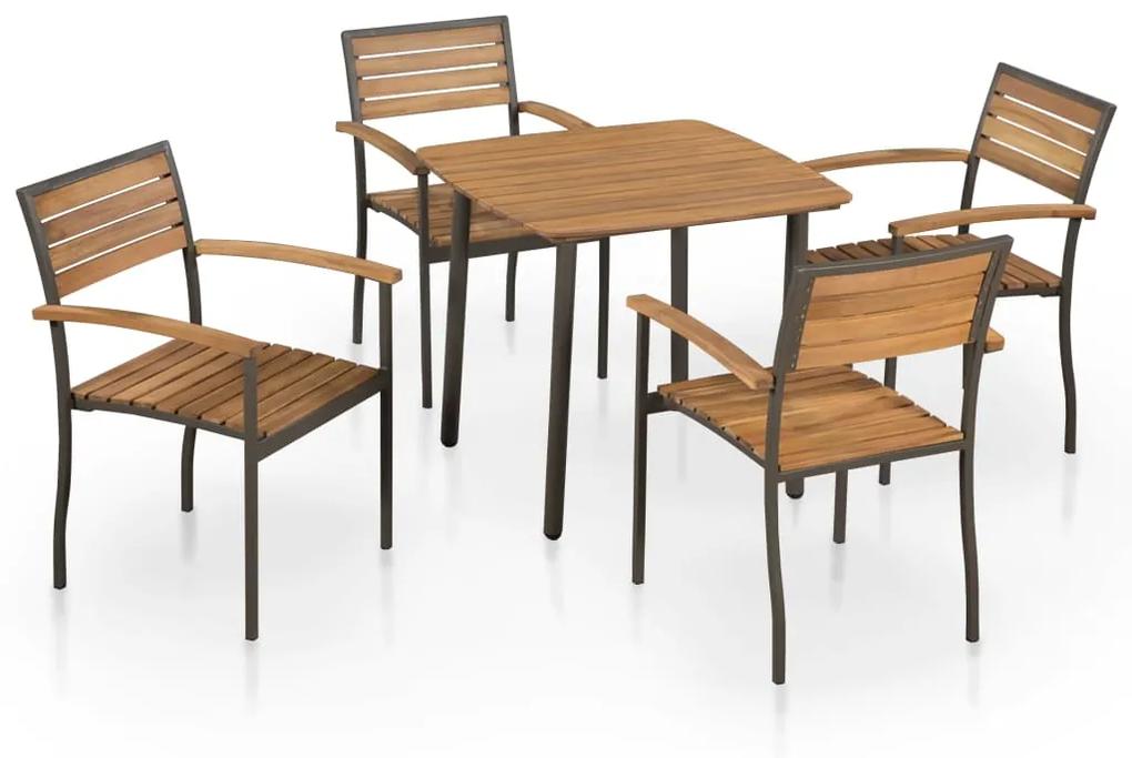 44230 vidaXL Set mobilier de exterior, 5 piese, lemn masiv de acacia și oțel