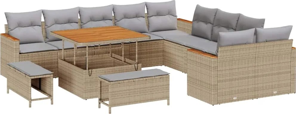 vidaXL Set de canapele pentru grădină 13 pcs Bej poliratan
