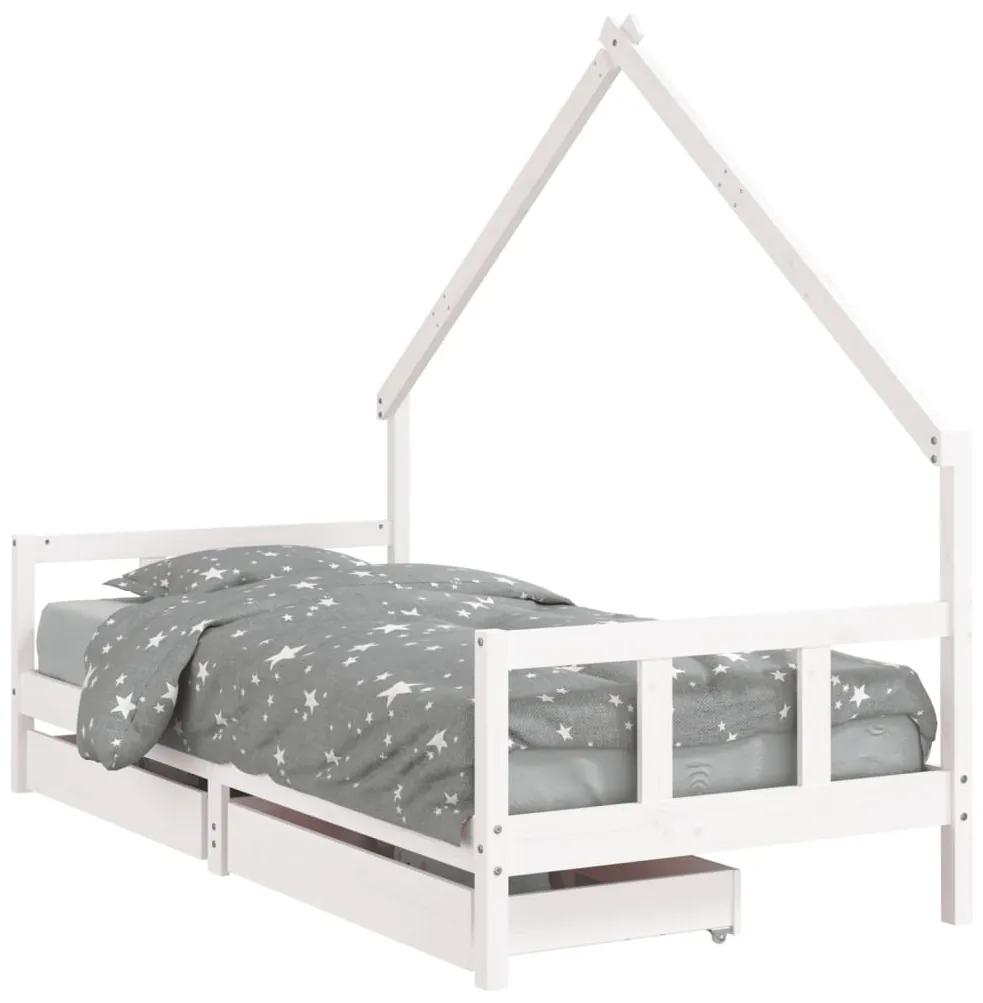 834547 vidaXL Cadru de pat pentru copii, alb, 90x190 cm, lemn masiv de pin