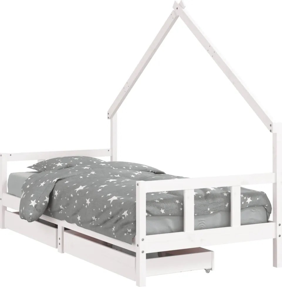 vidaXL Cadru de pat pentru copii, alb, 90x190 cm, lemn masiv de pin