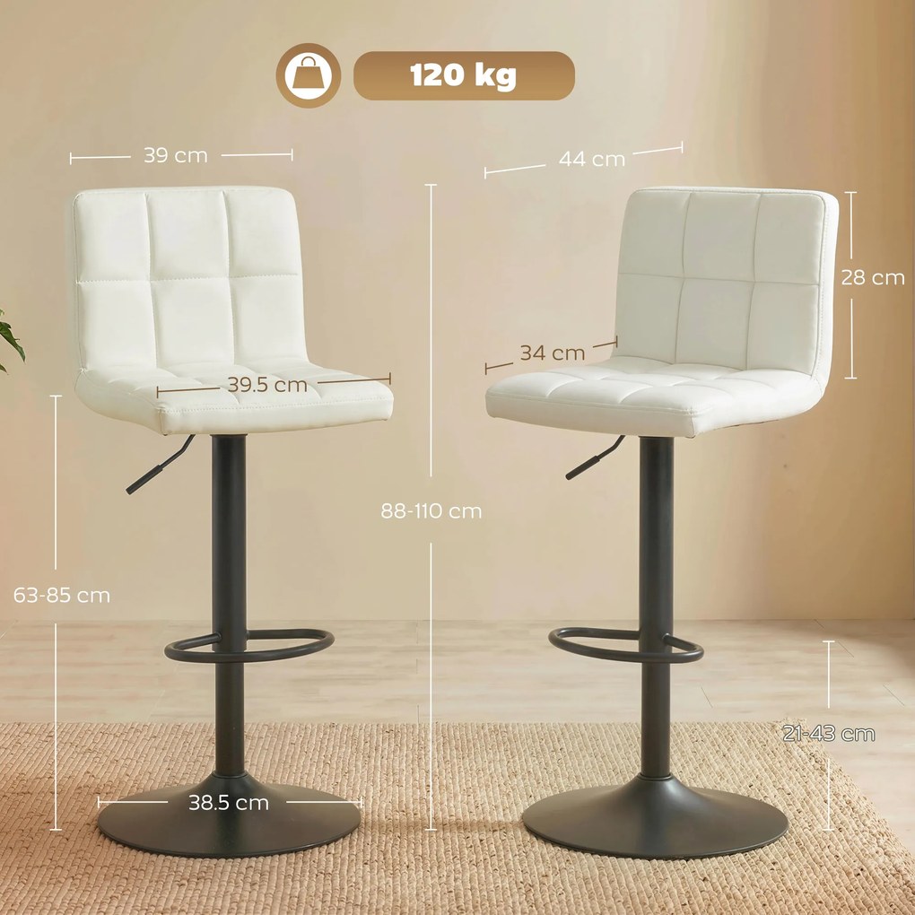 HOMCOM Set 2 Scaune de Bar din Piele PU cu Suport pentru Picioare, Scaune Rotative, Bucătărie, Crem | Aosom Romania
