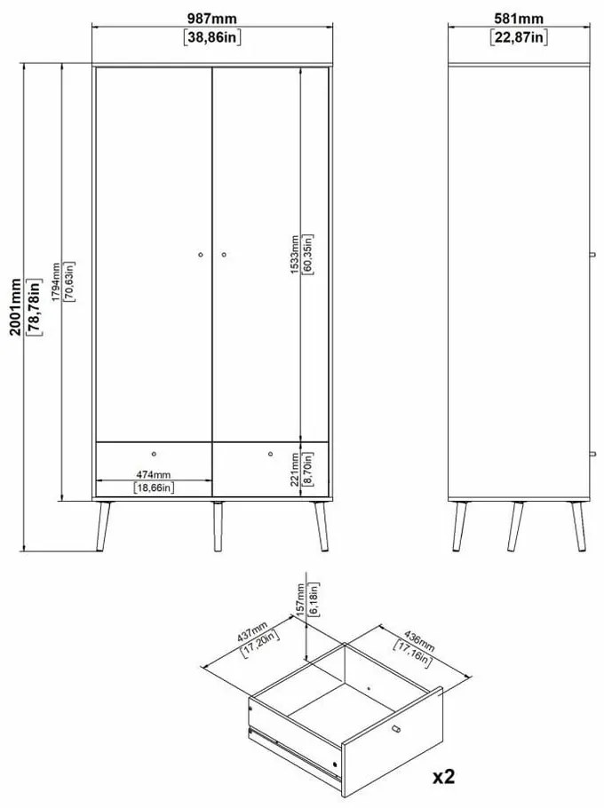 Șifonier alb 99x200 cm Bodo – Tvilum