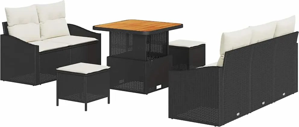 vidaXL Set de canapele pentru grădină cu pernă 8 pcs Negru poliratan
