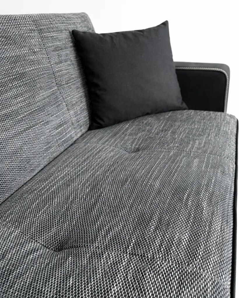 Canapea SAMY NEXT extensibila, 2 locuri, cu lada de depozitare, stofa gri cu negru, cadru metalic, 152x100x92 cm stofa, Gri Inchis + Gri Deschis