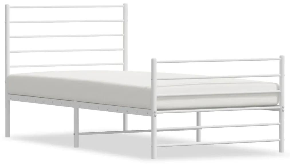 352380 vidaXL Cadru de pat metalic cu tăblie de cap/picioare, alb, 100x190 cm