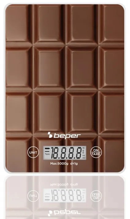 Cantar de bucatarie Beper P102BIL002, Pana la 5 kg, g/lb, Afisaj LCD, TAPA, Auto-off, Maro