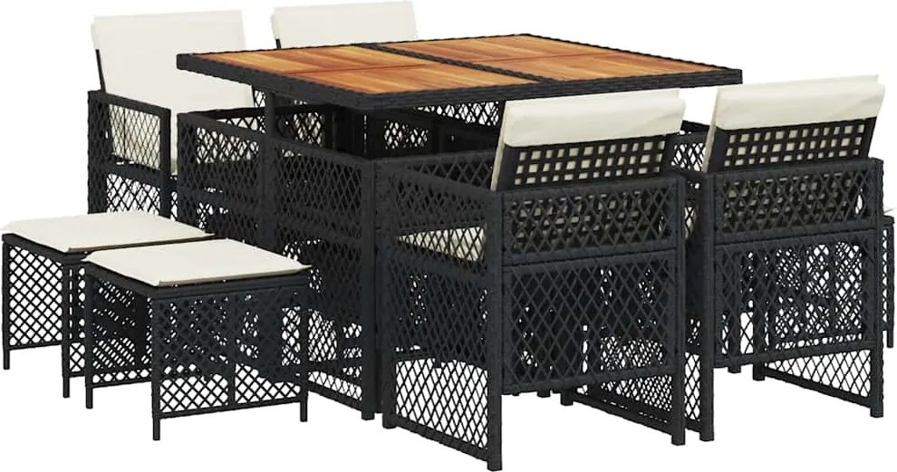 vidaXL Set mobilier de grădină cu perne, 9 piese, negru, poliratan