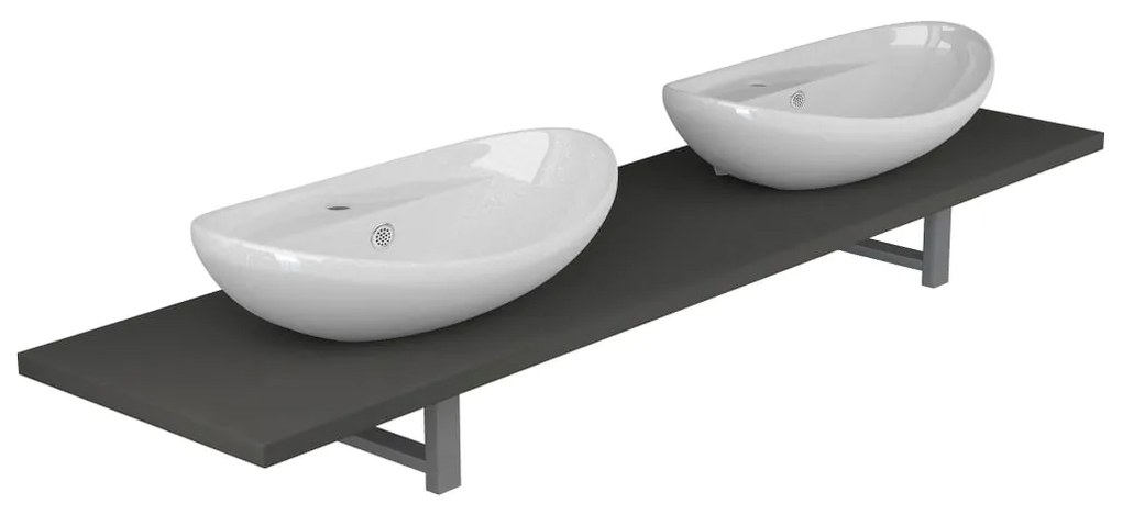 279392 vidaXL Set mobilier de baie din trei piese, gri, ceramică