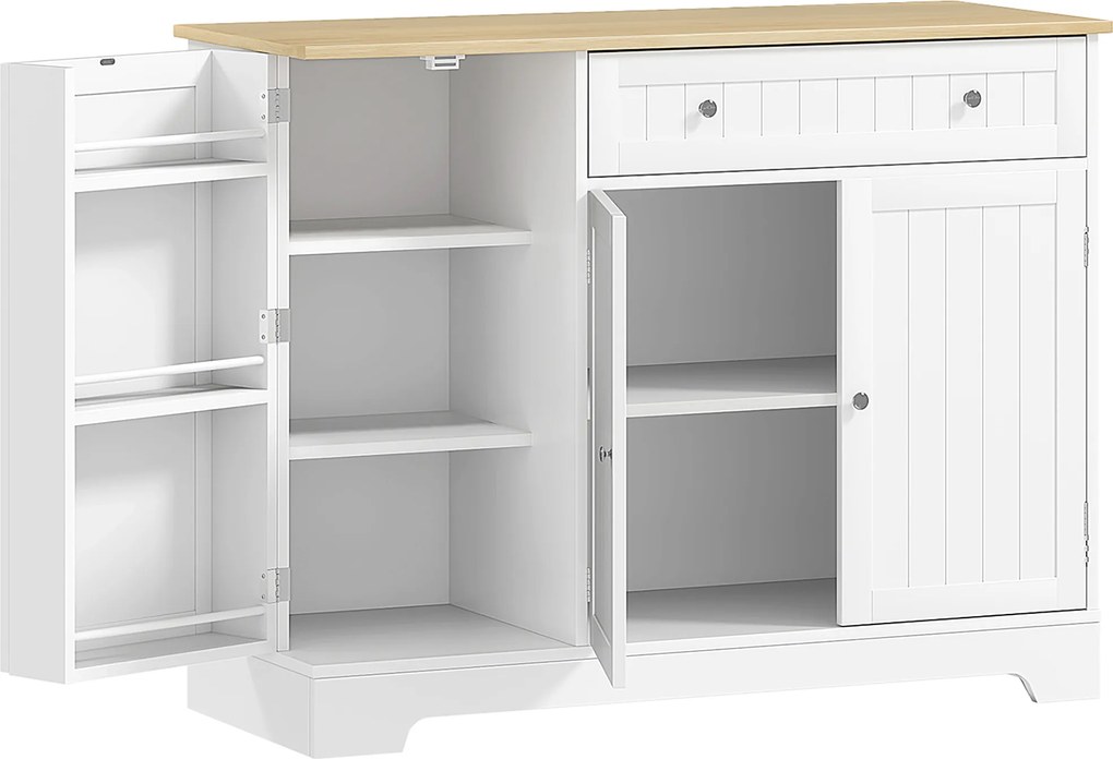 HOMCOM Bufet de bucătărie, mobilier de depozitare cu 3 uși, sertar, rafturi pe ușă și raft reglabil, 105x40x83cm, alb | Aosom Romania