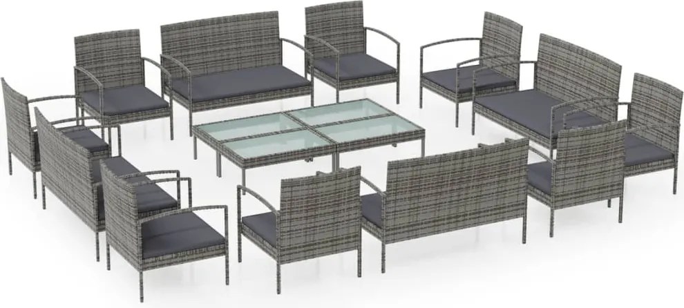 vidaXL Set mobilier de grădină cu perne, 16 piese, gri, poliratan