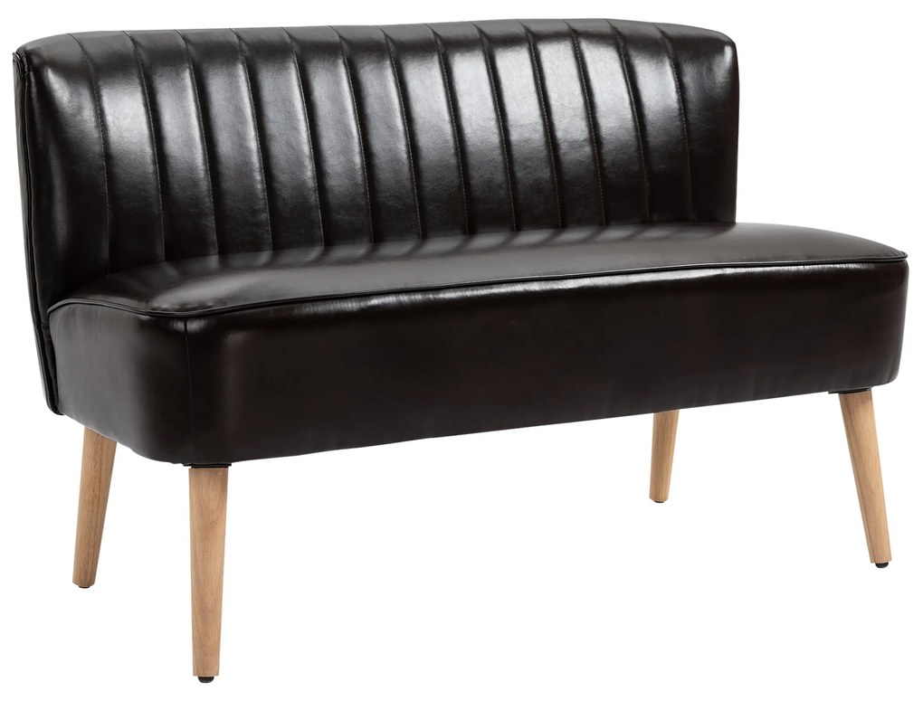 HOMCOM Canapea moderna din material imitatie de piele cu 2 locuri fara brate, structura si picioare din lemn, 117x56,5x77cm maro inchis 