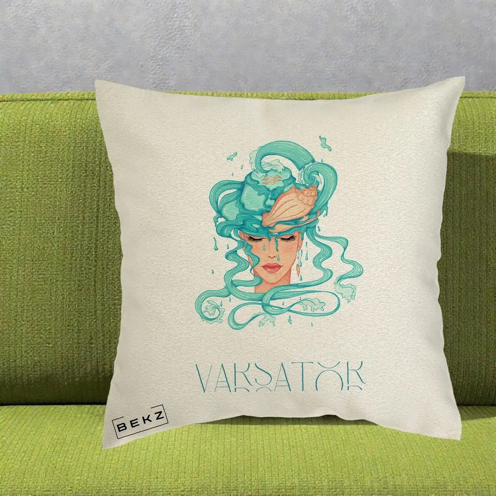 Perna Personalizata Zodiac Varsator Cowgirl, 40x40 cm, Ecru, Husa Detasabila, Perna Inclusa, BEKZ®