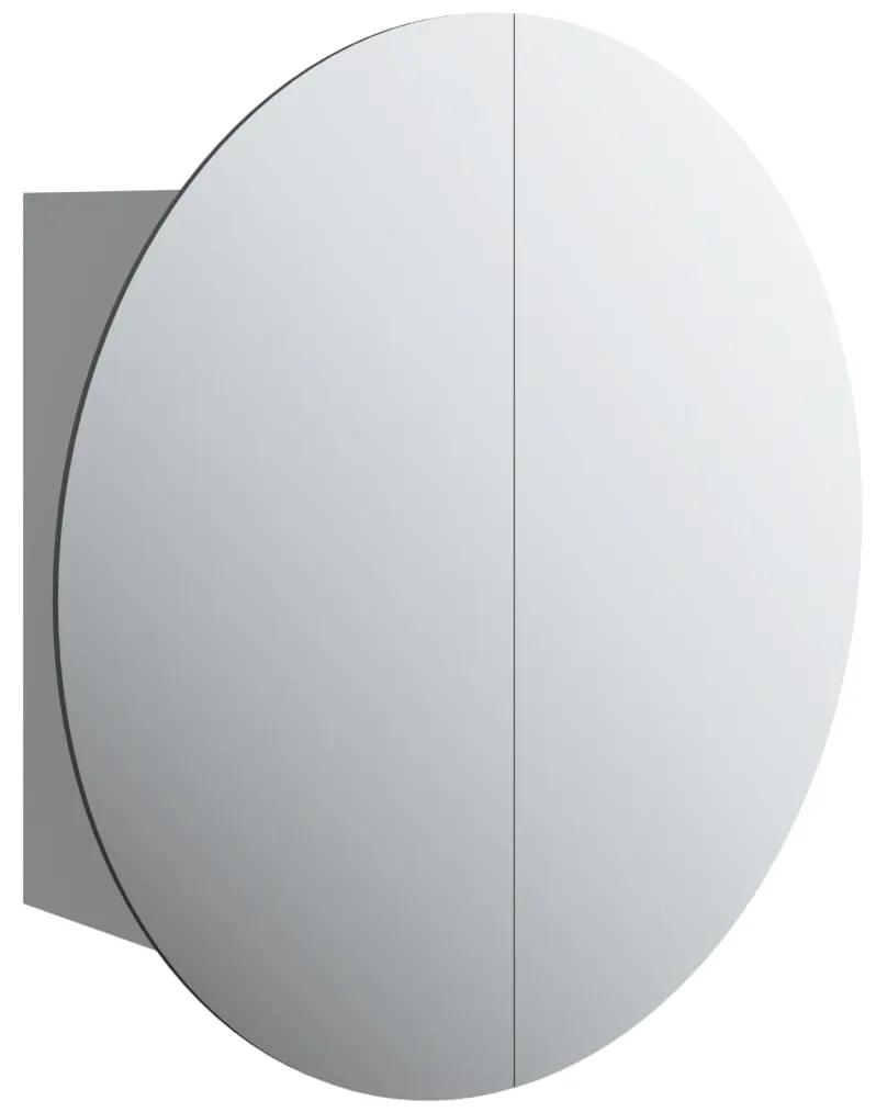 Dulap de baie cu oglinda rotunda si LED, gri, 47x47x17,5 cm Gri, 47 x 47 x 17.5 cm