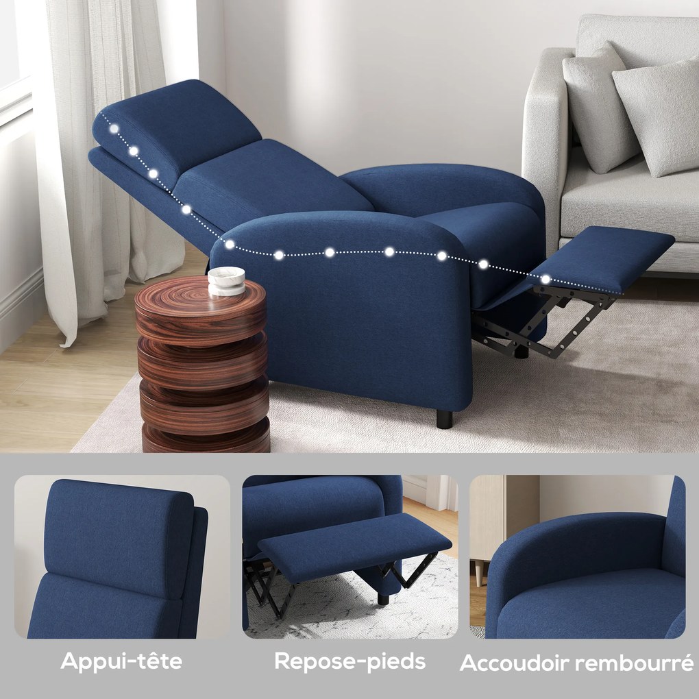 HOMCOM Fotoliu relax fotoliu inclinabil sufragerie fotoliu de relaxare - spătar reglabil până la 160° suport pentru picioare integrat | Aosom Romania