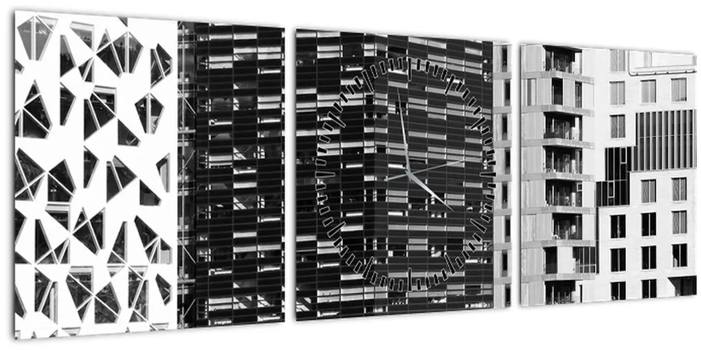 Tablou cu arhitectura alb neagră (cu ceas) (90x30 cm)