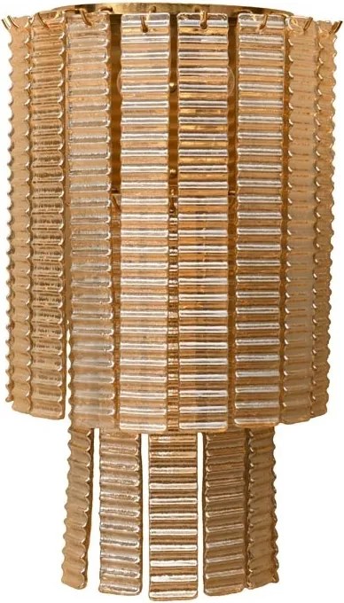 Aplică de perete din sticlă canelată și alamă aurie cu structură piramidală și elemente suspendate în cascadă, 59 × 34 × 20 cm, „Versalia"