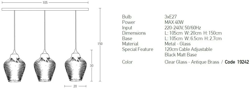 Lustra suspendata design modern Mingo negru, alama, transparent