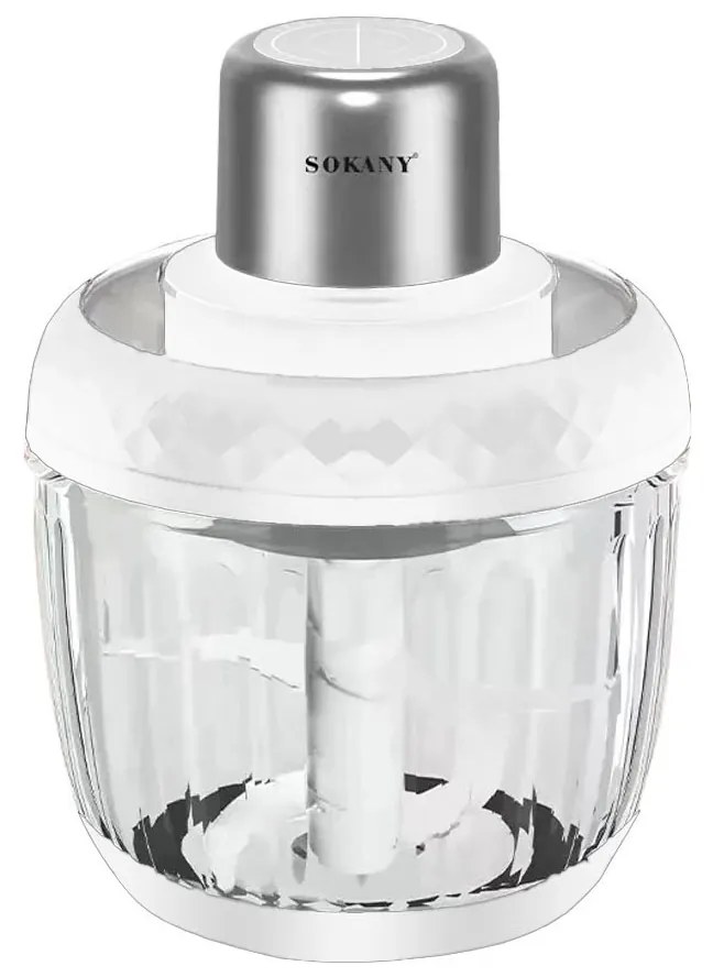 Tocator electric 2 in 1, Sokany SK-YM-7032, 4 lame din otel inoxidabil de inalta calitate, motor puternic 800 W, 3L, recipient din Sticla, Alb