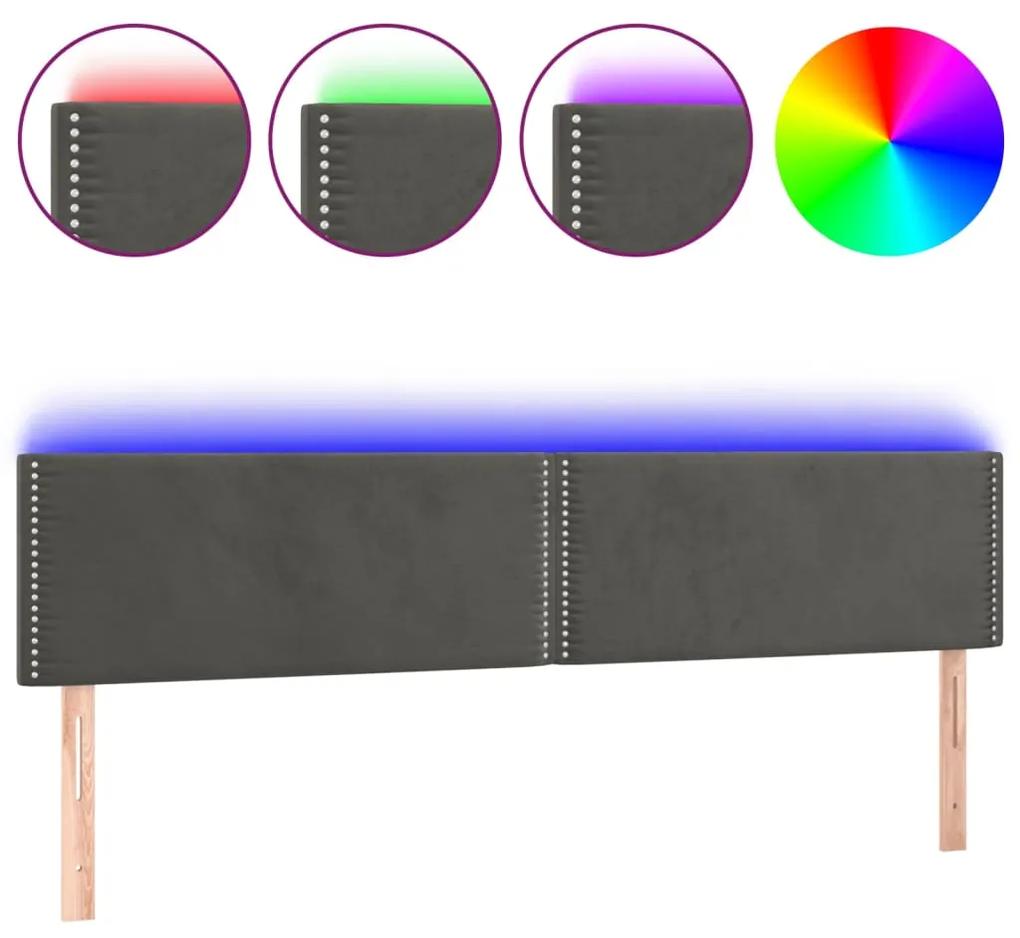 Tablie de pat cu LED, gri inchis, 200x5x78 88 cm, catifea 1, Morke gra, 200 x 5 x 78 88 cm