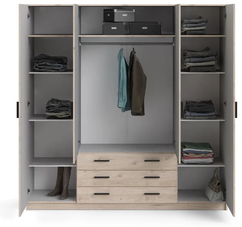 Șifonier în culoare naturală cu aspect de lemn de stejar 196x200 cm Sprint – Tvilum