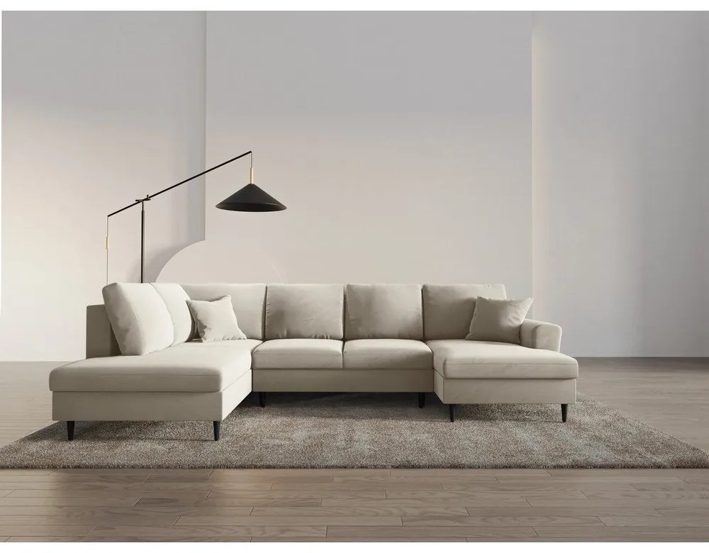 Colțar bej extensibil, cu spațiu de depozitare cu tapițerie din catifea (cu colț pe partea stângă-în formă de "U") Kyoto – Cosmopolitan Design